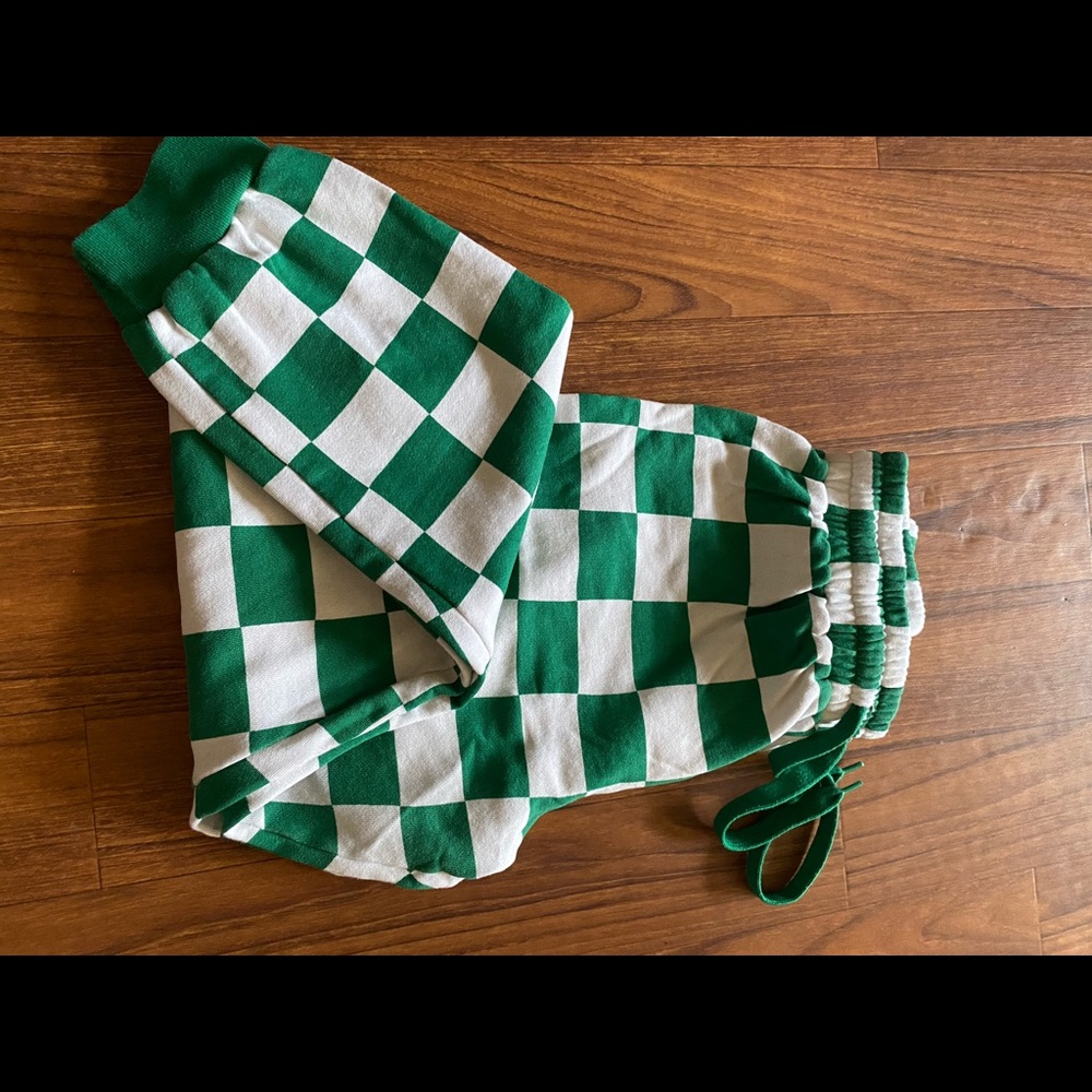 Green and white checkered sweats